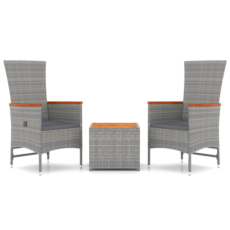 3-delige Loungeset poly rattan en massief acaciahout grijs MeubelReus
