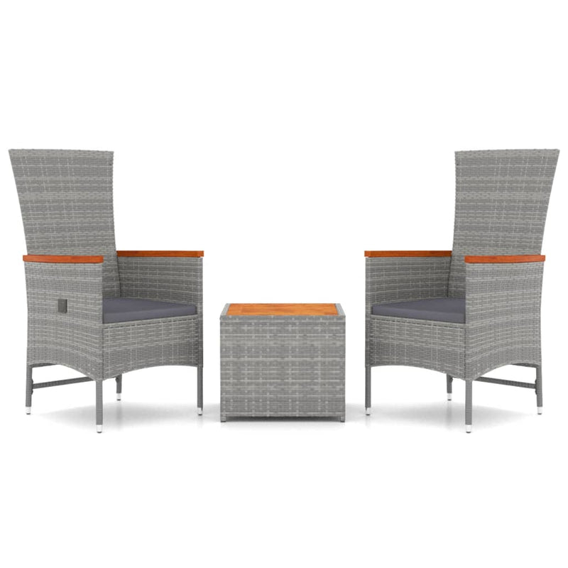 3-delige Loungeset poly rattan en massief acaciahout grijs MeubelReus