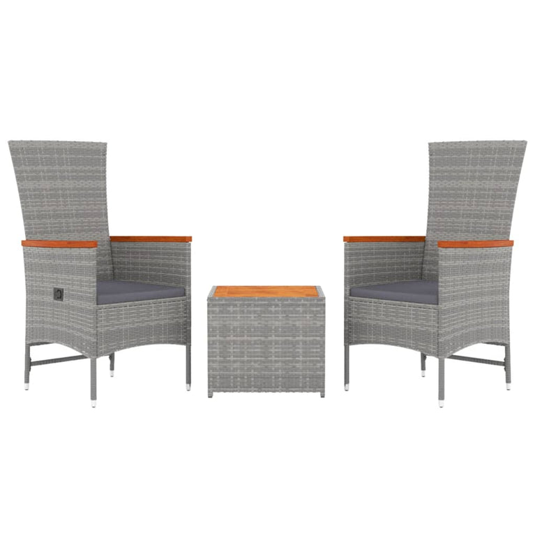 3-delige Loungeset poly rattan en massief acaciahout grijs MeubelReus