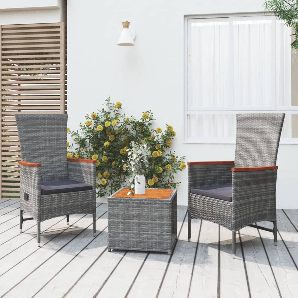 3-delige Loungeset poly rattan en massief acaciahout grijs MeubelReus