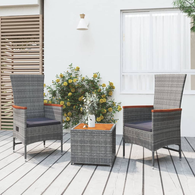 3-delige Loungeset poly rattan en massief acaciahout grijs MeubelReus