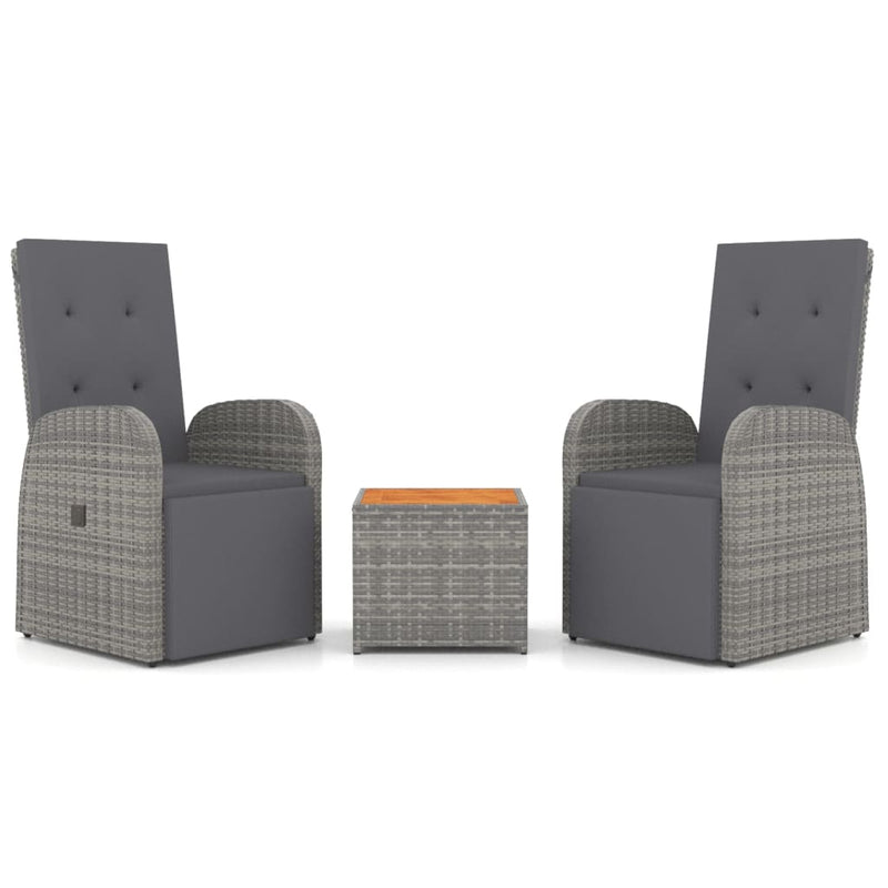 3-delige Loungeset poly rattan en massief acaciahout grijs MeubelReus
