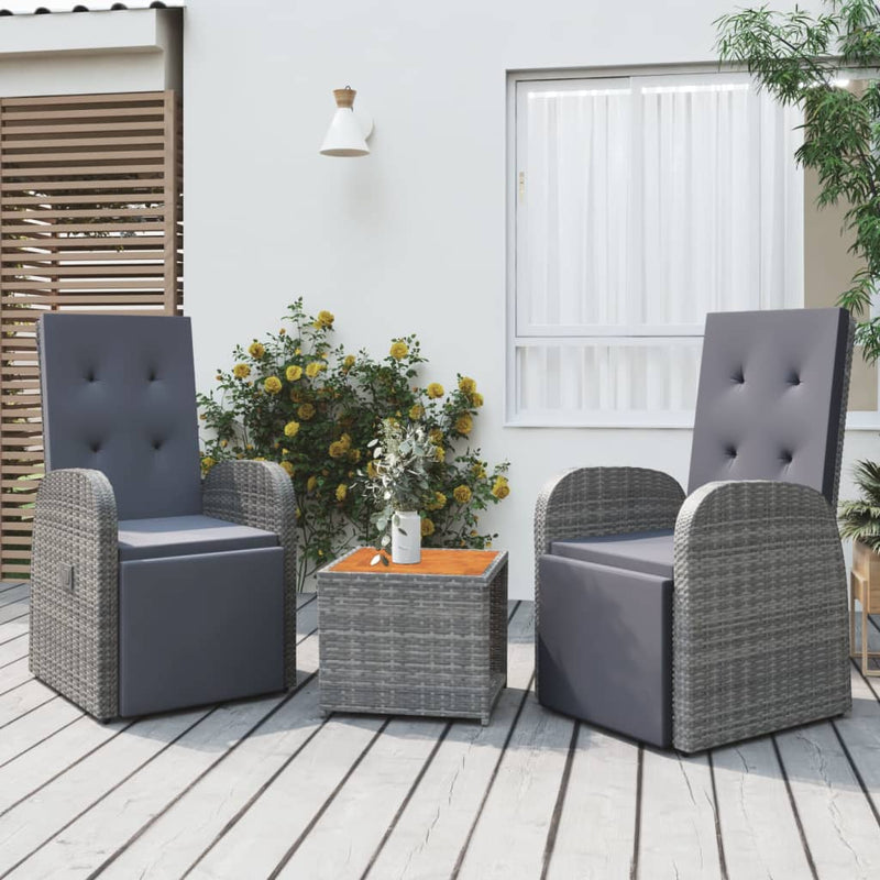 3-delige Loungeset poly rattan en massief acaciahout grijs MeubelReus