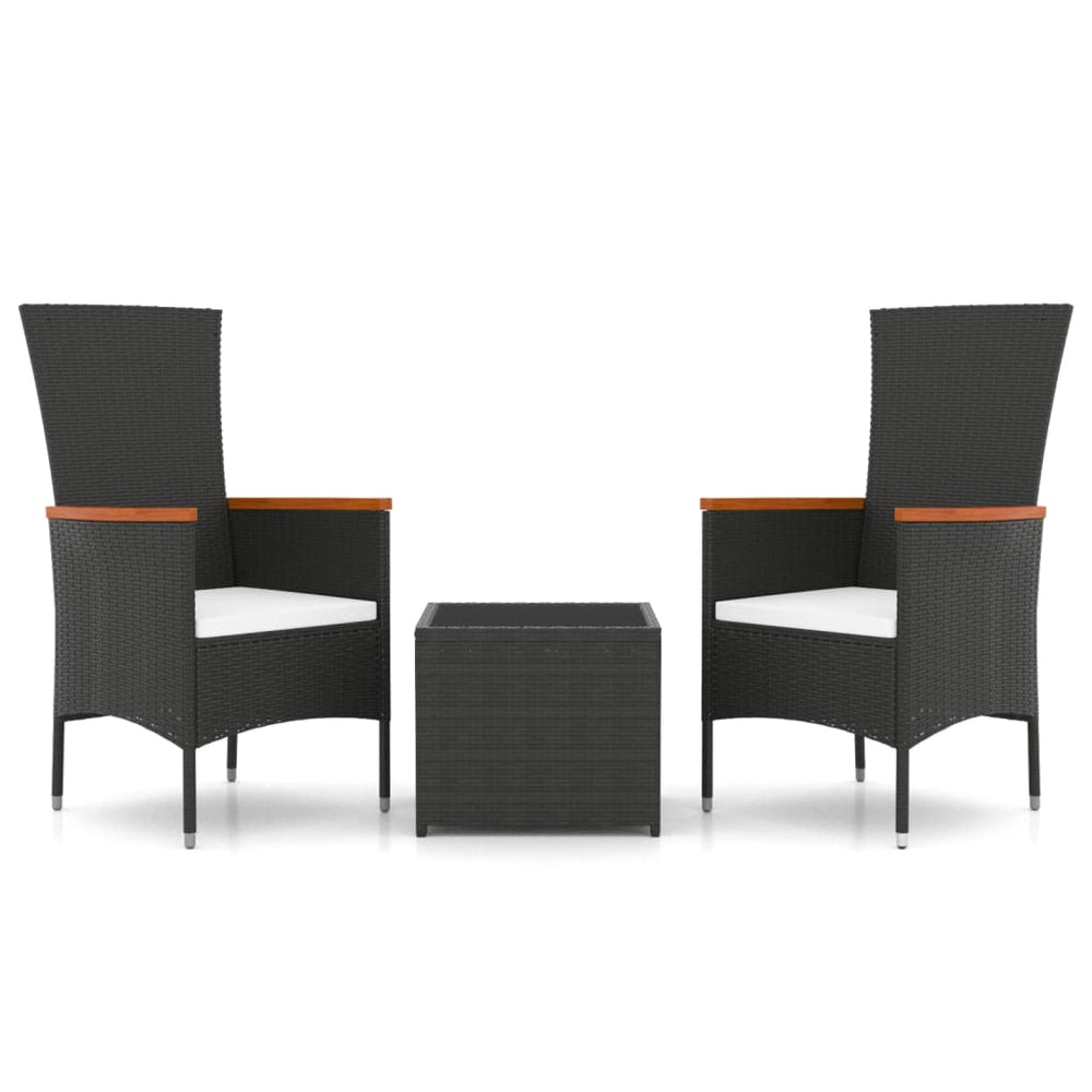 3-delige Loungeset poly rattan en staal zwart MeubelReus