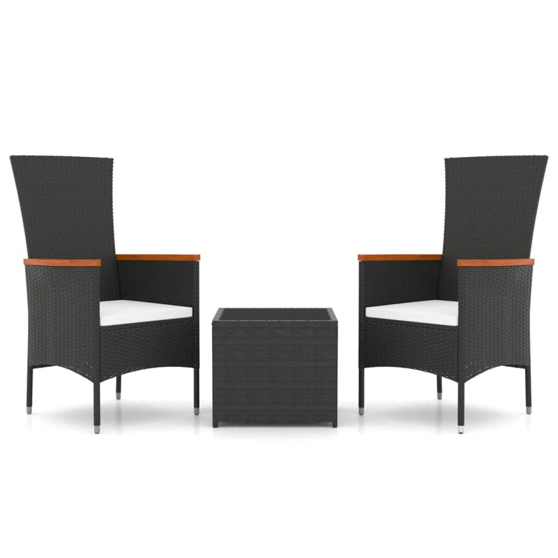 3-delige Loungeset poly rattan en staal zwart MeubelReus