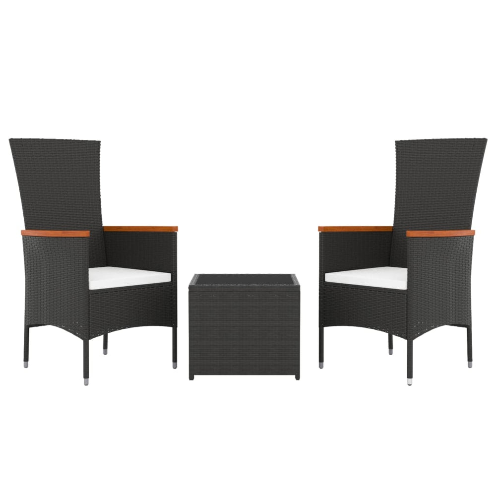 3-delige Loungeset poly rattan en staal zwart MeubelReus