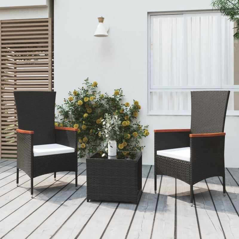 3-delige Loungeset poly rattan en staal zwart MeubelReus
