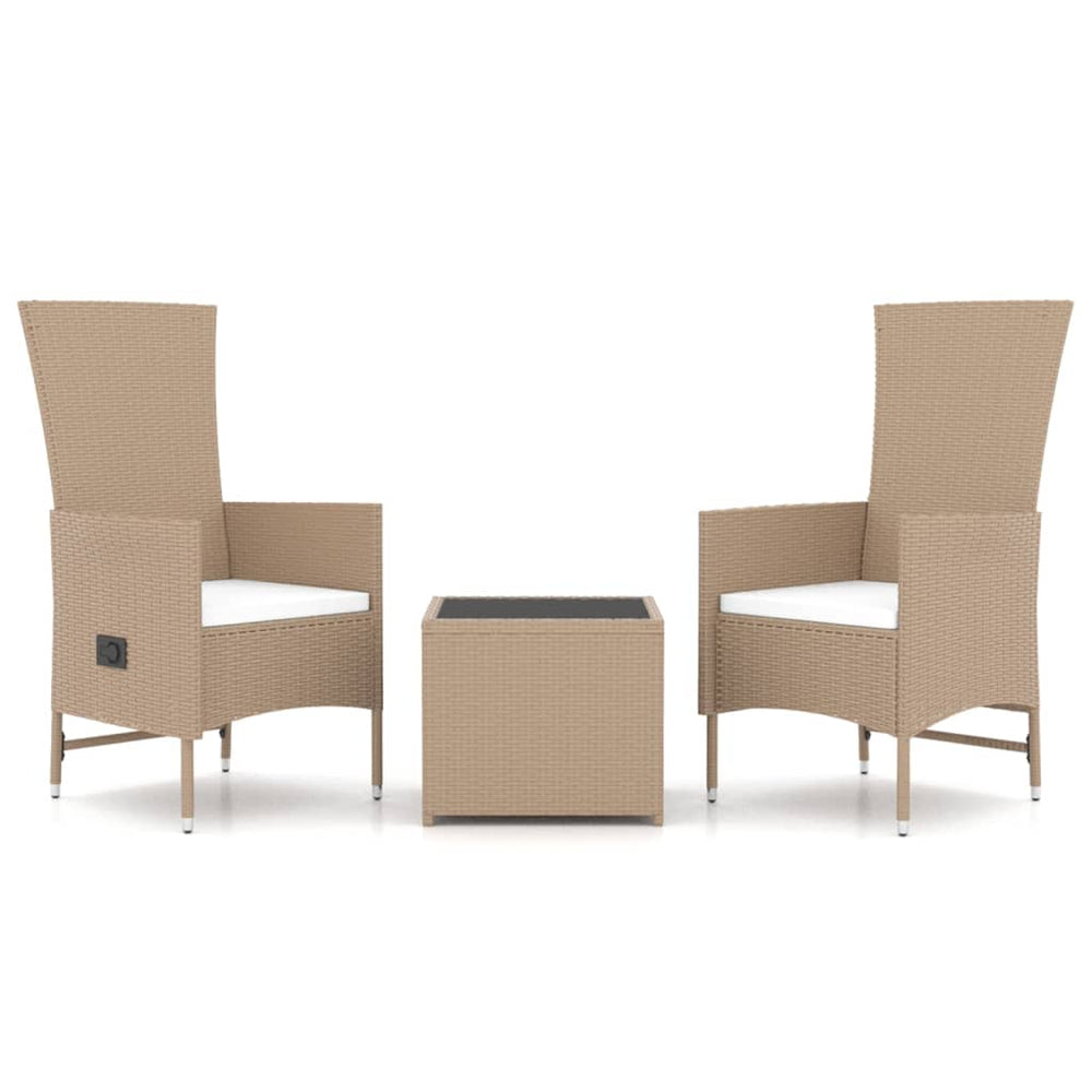 3-delige Loungeset poly rattan en staal beige MeubelReus