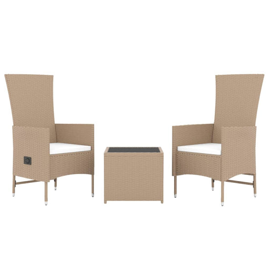 3-delige Loungeset poly rattan en staal beige MeubelReus