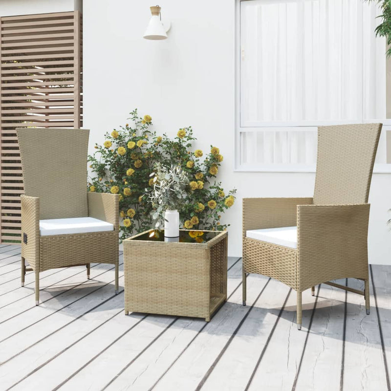 3-delige Loungeset poly rattan en staal beige MeubelReus