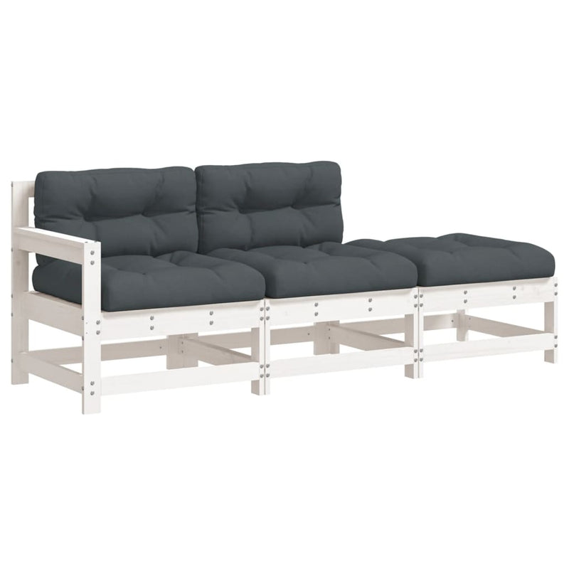 3-delige Loungeset met kussens massief hout wit MeubelReus