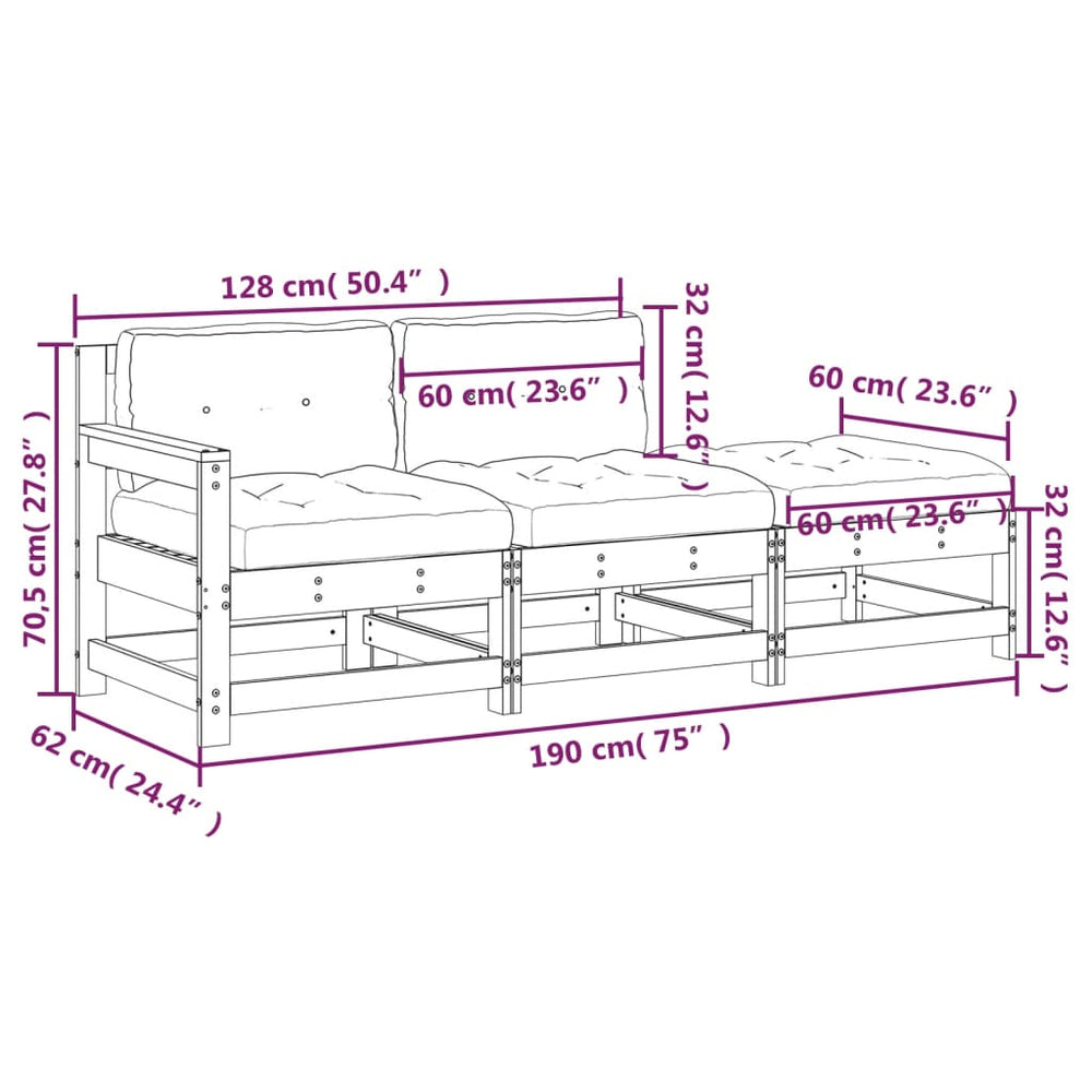 3-delige Loungeset met kussens massief hout wit MeubelReus
