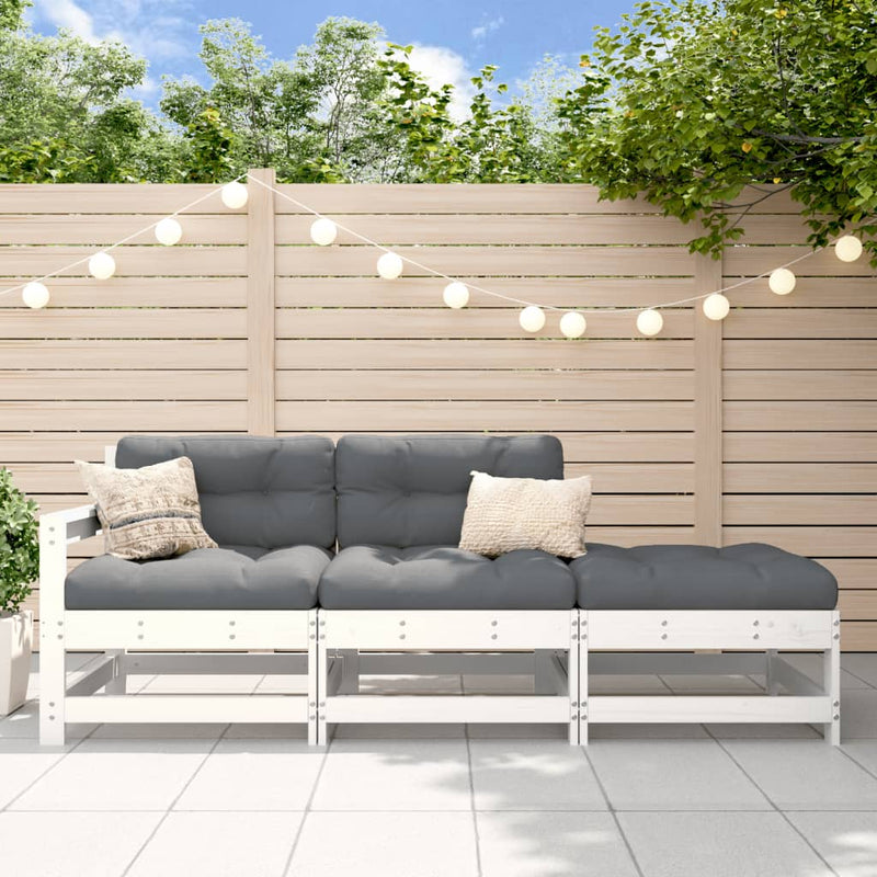3-delige Loungeset met kussens massief hout wit MeubelReus