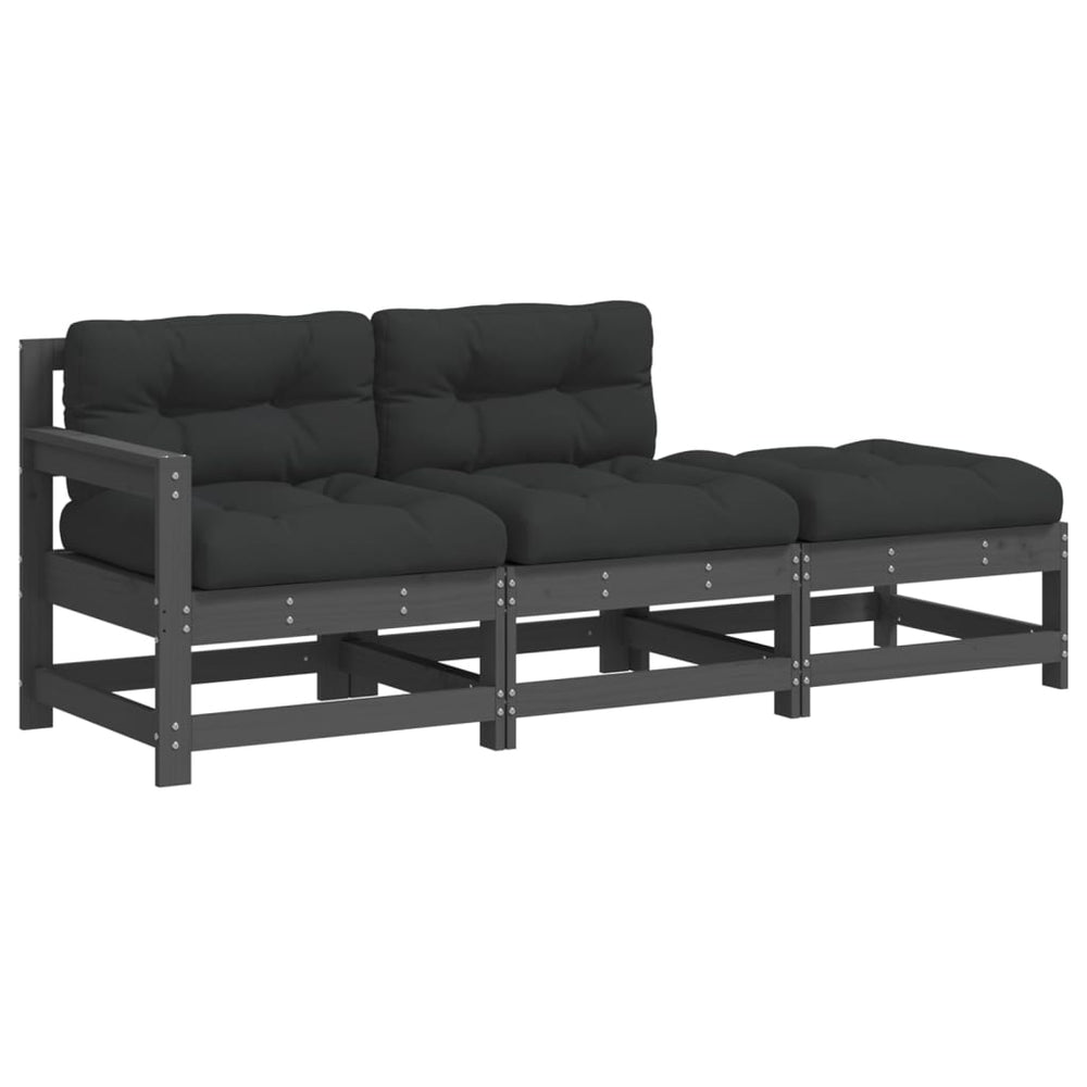 3-delige Loungeset met kussens massief hout grijs MeubelReus