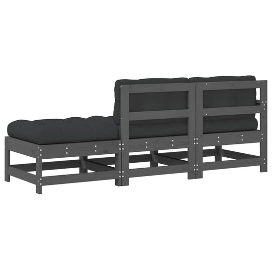 3-delige Loungeset met kussens massief hout grijs MeubelReus