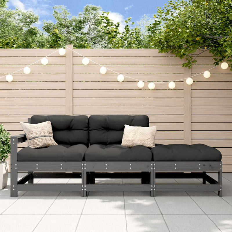 3-delige Loungeset met kussens massief hout grijs MeubelReus