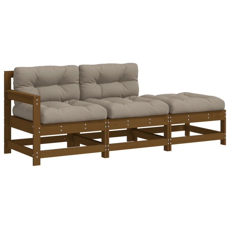3-delige Loungeset met kussens massief hout honingbruin MeubelReus