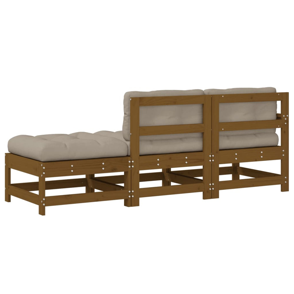 3-delige Loungeset met kussens massief hout honingbruin MeubelReus