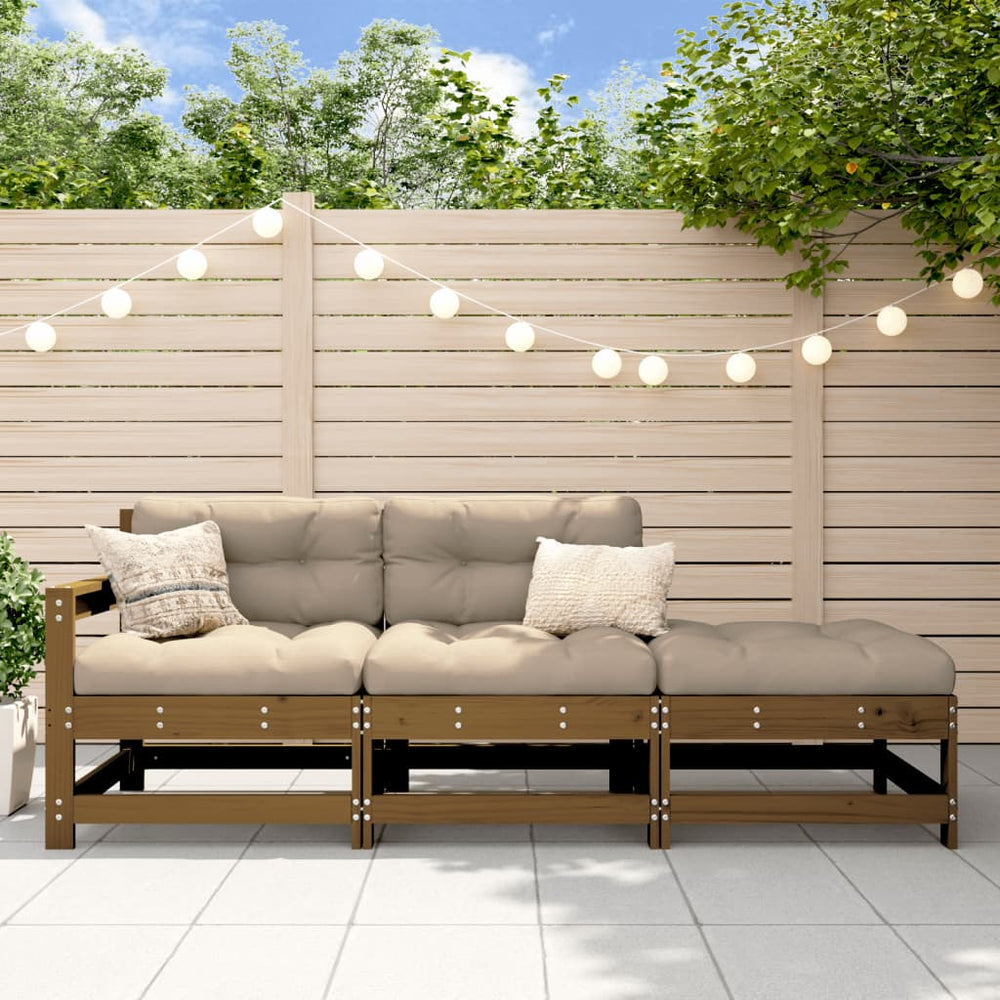 3-delige Loungeset met kussens massief hout honingbruin MeubelReus