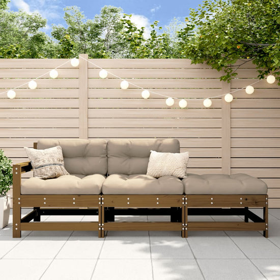 3-delige Loungeset met kussens massief hout honingbruin MeubelReus