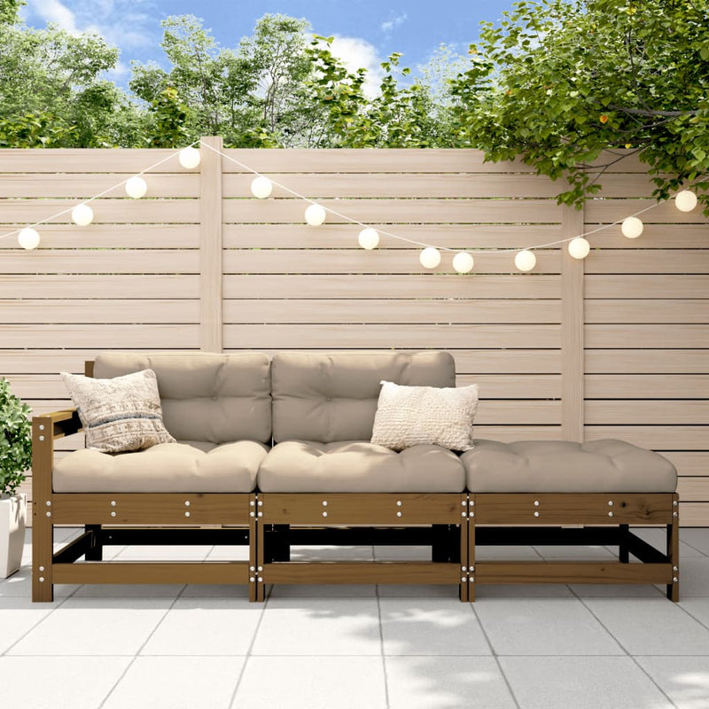 3-delige Loungeset met kussens massief hout honingbruin MeubelReus