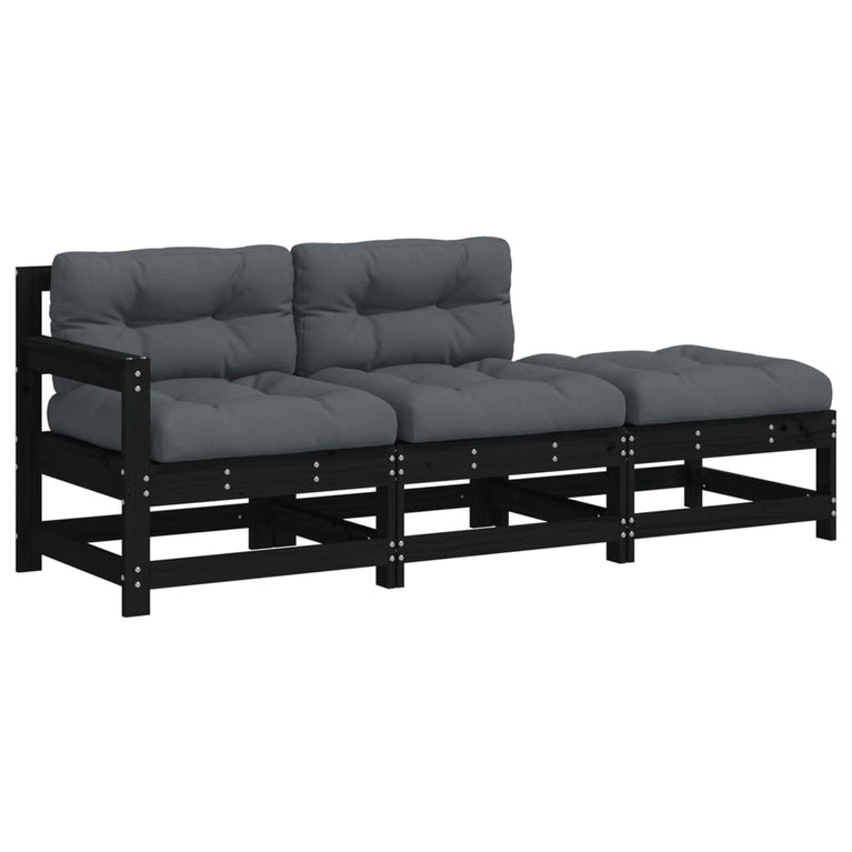 3-delige Loungeset met kussens massief hout zwart MeubelReus