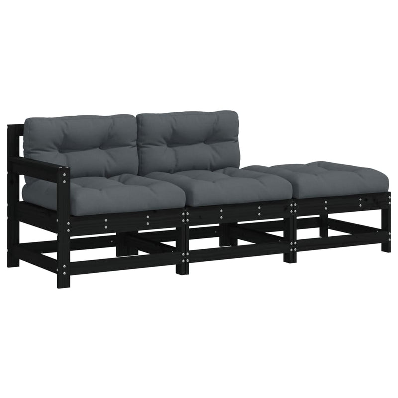 3-delige Loungeset met kussens massief hout zwart MeubelReus