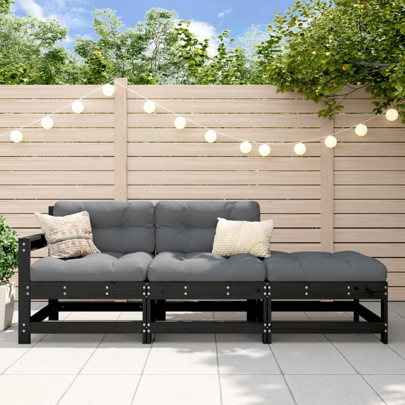 3-delige Loungeset met kussens massief hout zwart MeubelReus