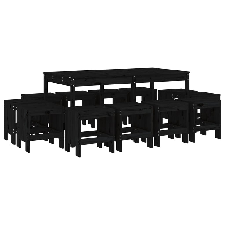 13-delige Tuinset massief grenenhout zwart