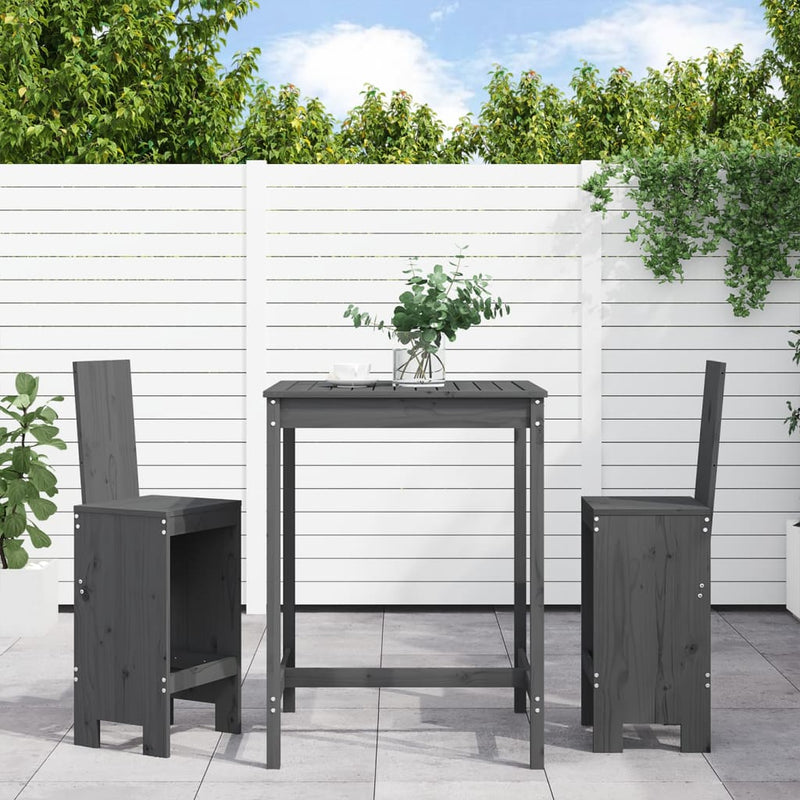 3-delige Tuinbarset massief grenenhout grijs