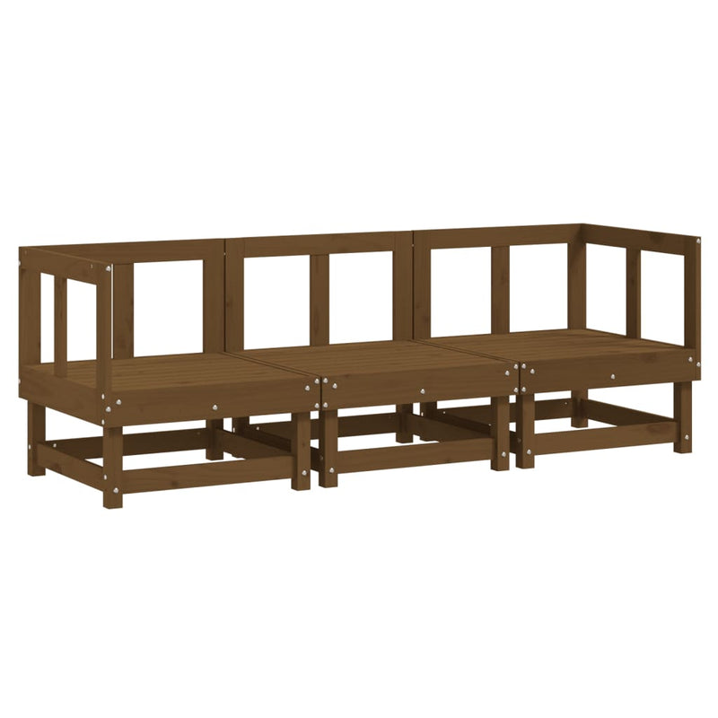 3-delige Loungeset massief grenenhout honingbruin