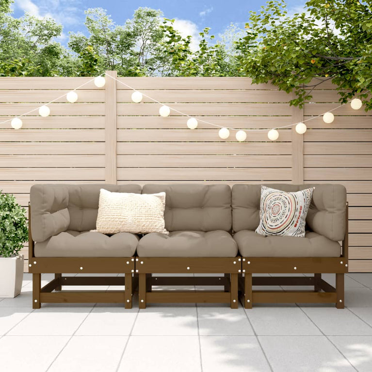 3-delige Loungeset massief grenenhout honingbruin