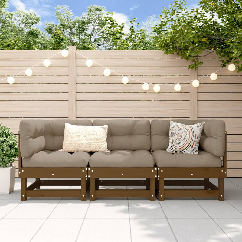 3-delige Loungeset massief grenenhout honingbruin