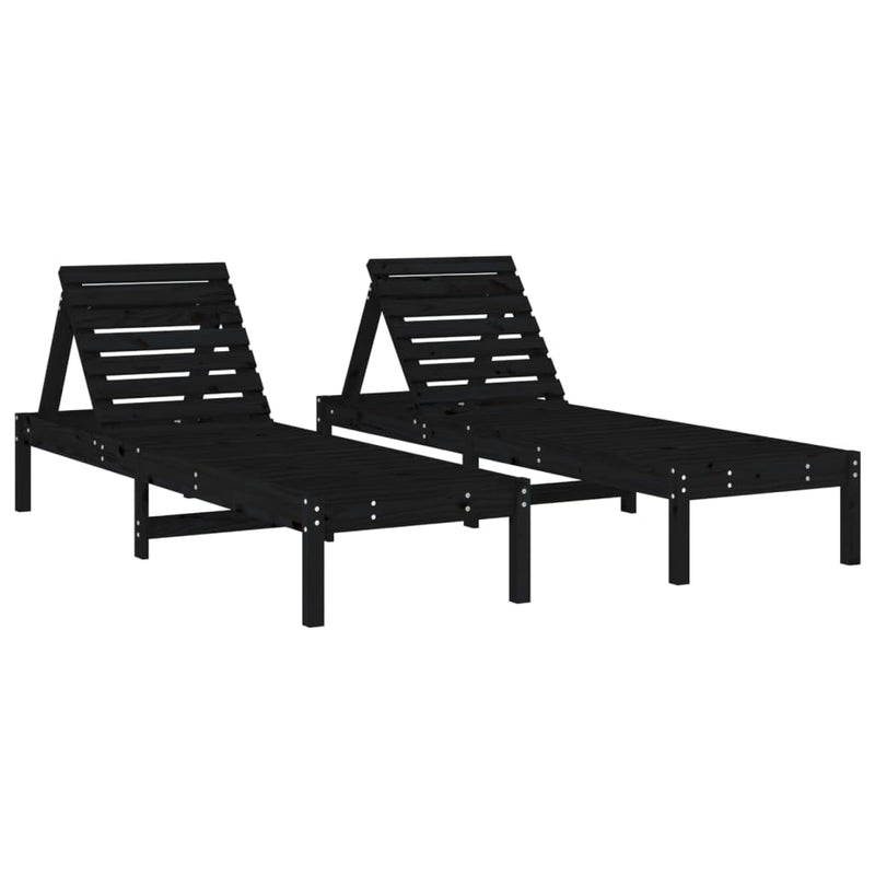 Ligbedden 2 st 199,5x60x74 cm massief grenenhout zwart