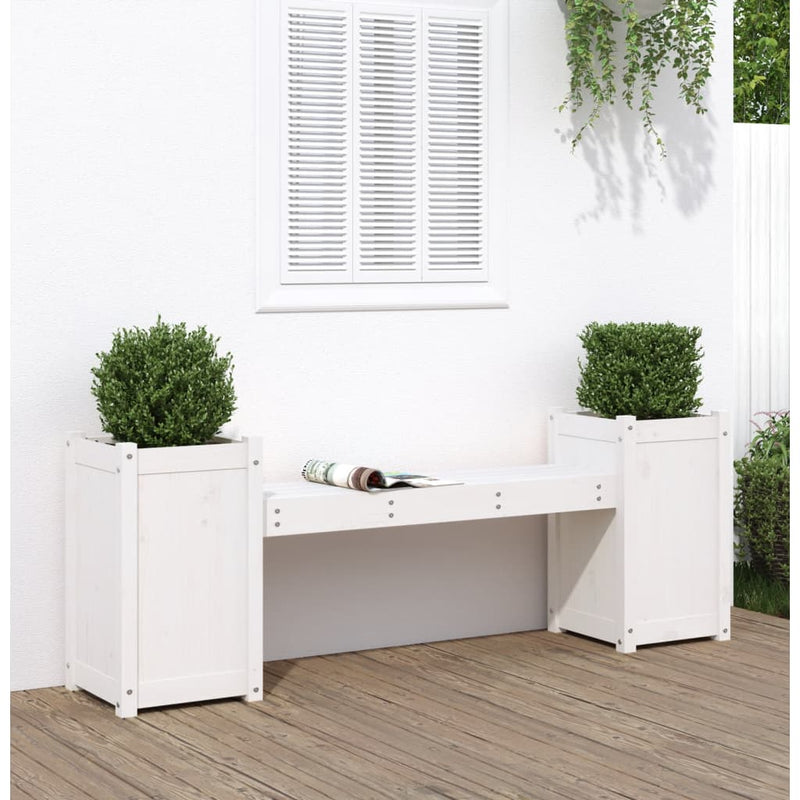 Bankje met plantenbakken 180x36x63 cm grenenhout wit MeubelReus