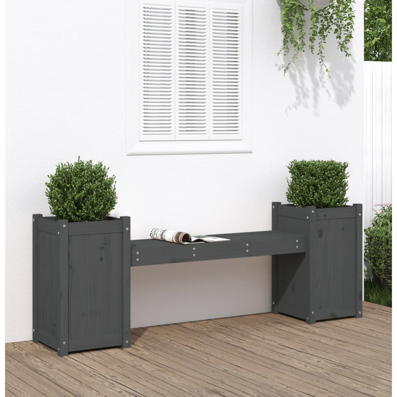 Bankje met plantenbakken 180x36x63 cm grenenhout grijs MeubelReus