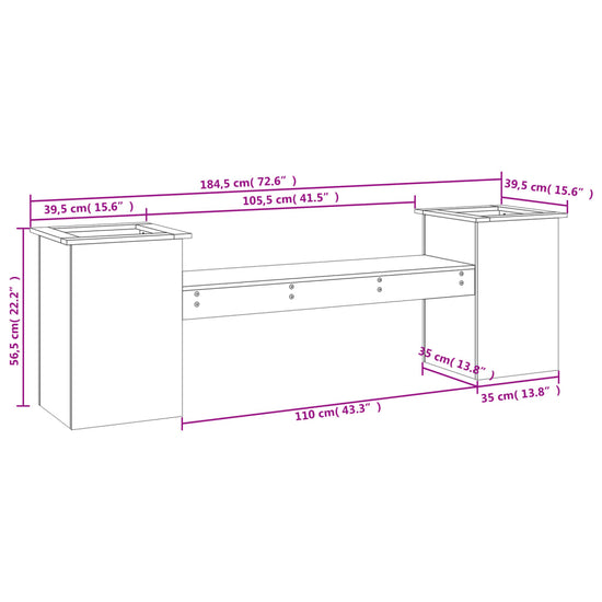 Bankje met plantenbakken 184,5x39,5x56,5 cm grenenhout wit MeubelReus
