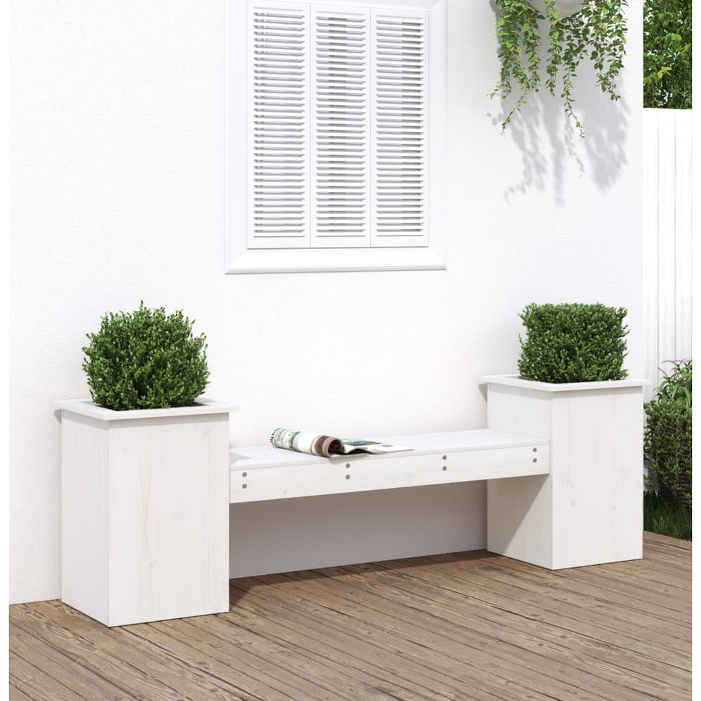 Bankje met plantenbakken 184,5x39,5x56,5 cm grenenhout wit MeubelReus