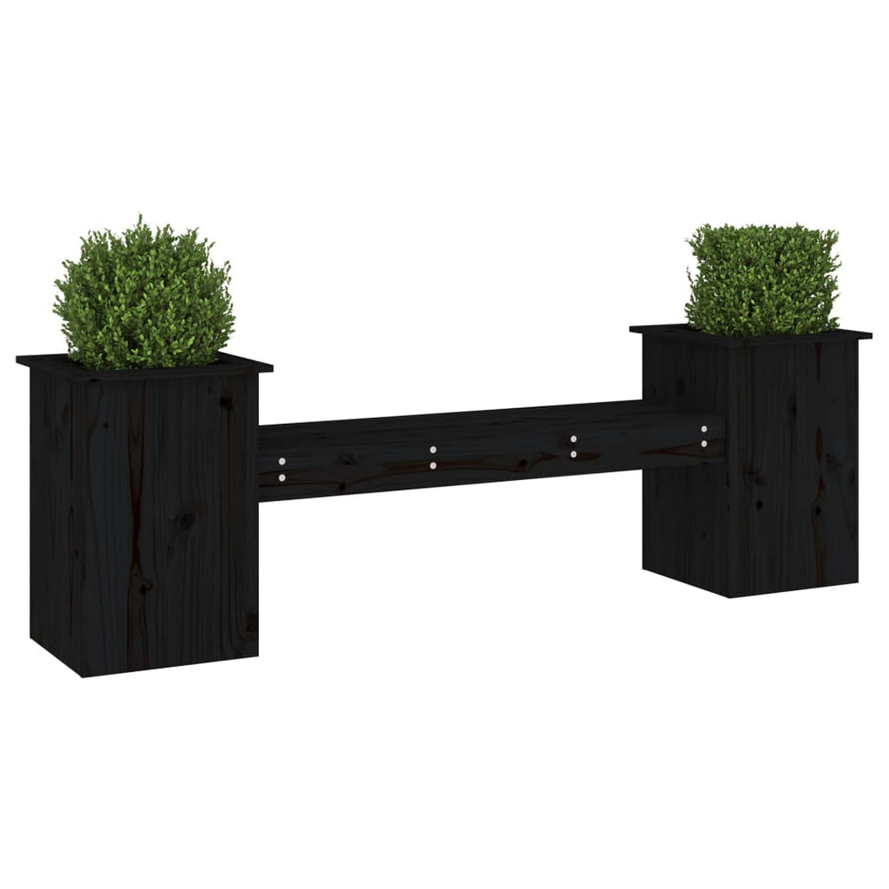 Bankje met plantenbakken 184,5x39,5x56,5 cm grenenhout zwart MeubelReus