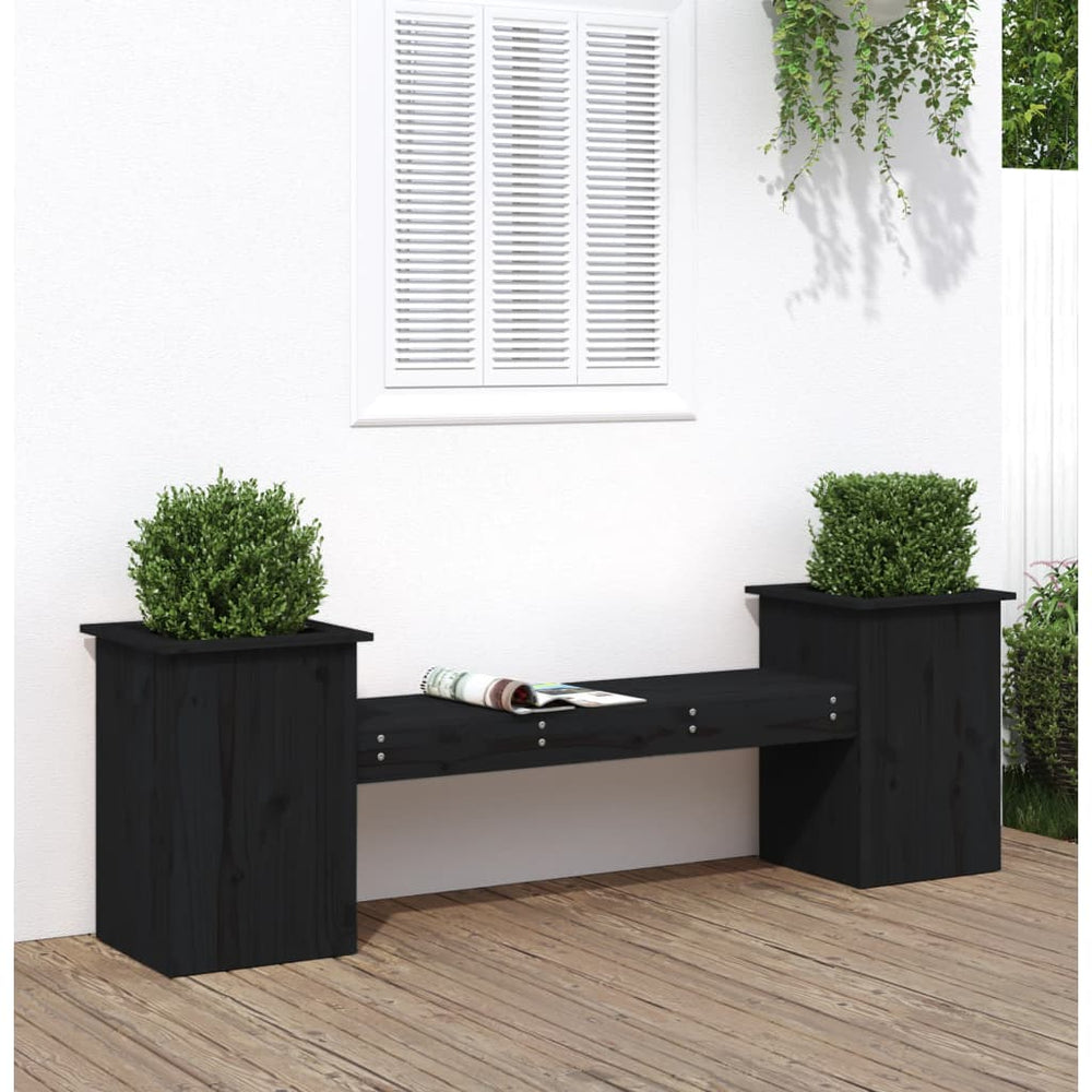 Bankje met plantenbakken 184,5x39,5x56,5 cm grenenhout zwart MeubelReus