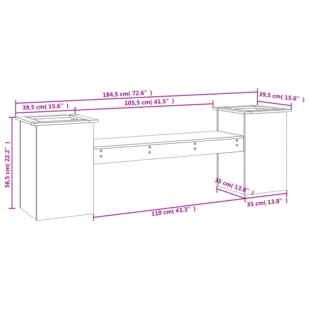 Bankje met plantenbakken 184,5x39,5x56,5 cm grenenhout douglas MeubelReus