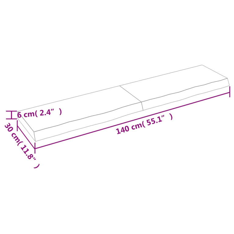 Wandschap 140x30x6 cm onbehandeld massief eikenhout