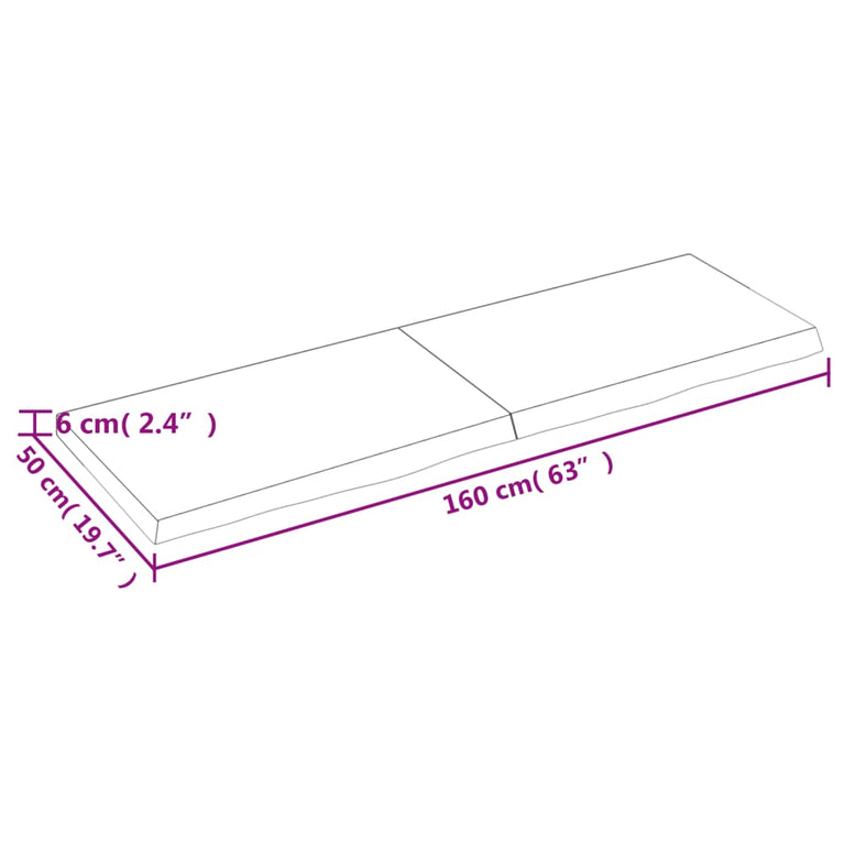 Wandschap 160x50x6 cm onbehandeld massief eikenhout
