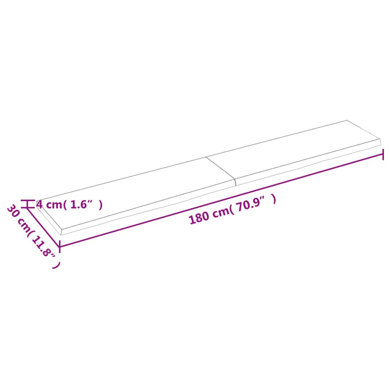 Wandschap 180x30x4 cm onbehandeld massief eikenhout