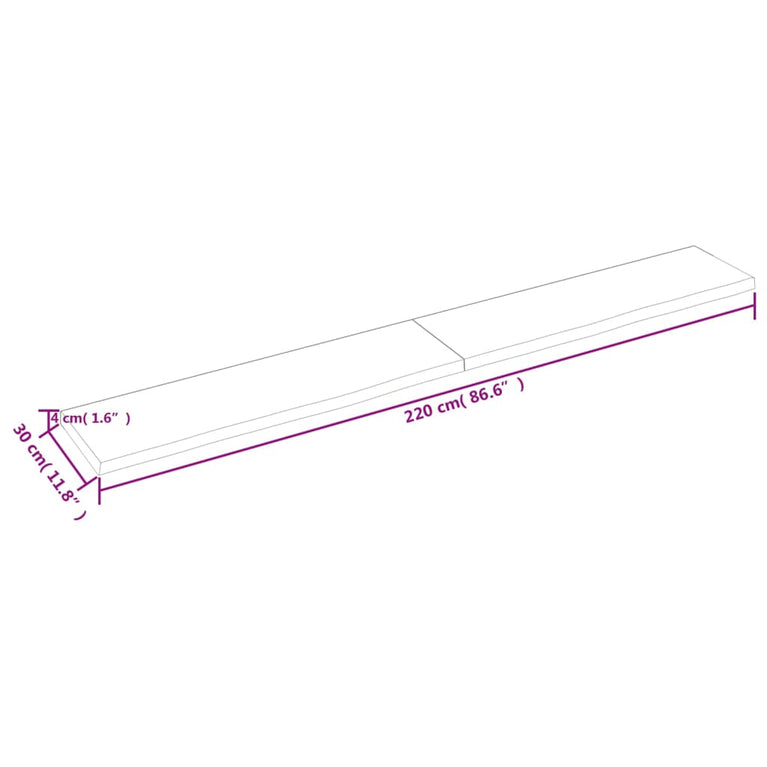Wandschap 220x30x4 cm onbehandeld massief eikenhout