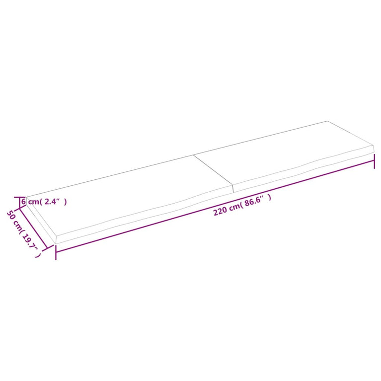 Wandschap 220x50x6 cm onbehandeld massief eikenhout