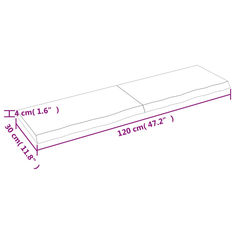 Wandschap 120x30x4 cm behandeld massief eikenhout lichtbruin