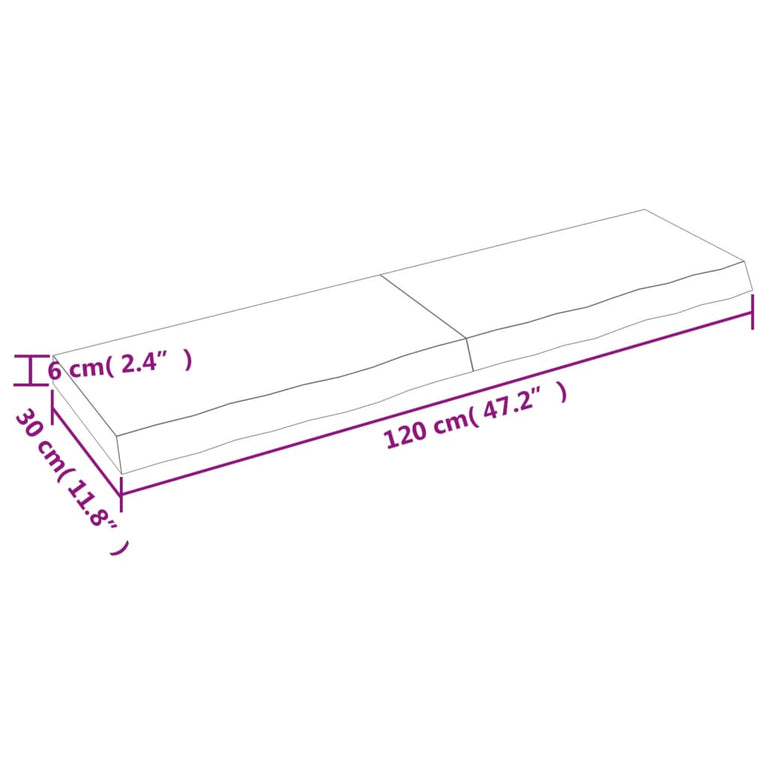 Wandschap 120x30x6 cm behandeld massief eikenhout lichtbruin
