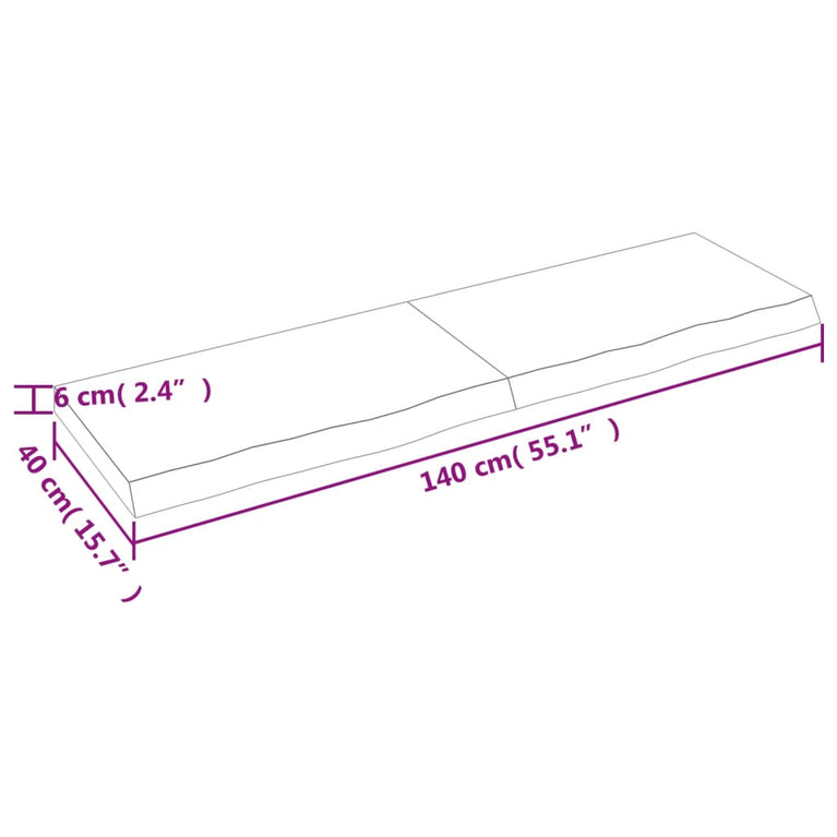 Wandschap 140x40x6 cm behandeld massief eikenhout lichtbruin