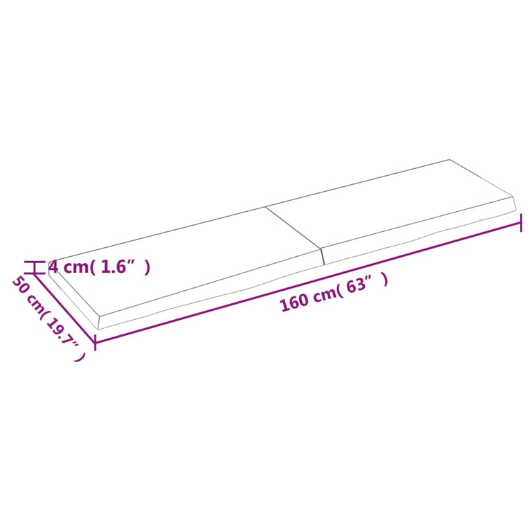Wandschap 160x50x4 cm behandeld massief eikenhout lichtbruin